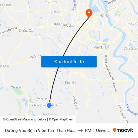 Đường Vào Bệnh Viện Tâm Thần Huyện Mỹ Đức Khoảng 50m to RMIT University Hanoi map