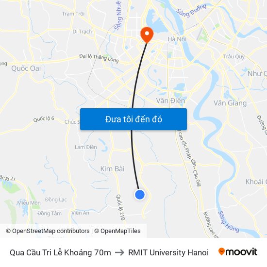 Qua Cầu Tri Lễ Khoảng 70m to RMIT University Hanoi map