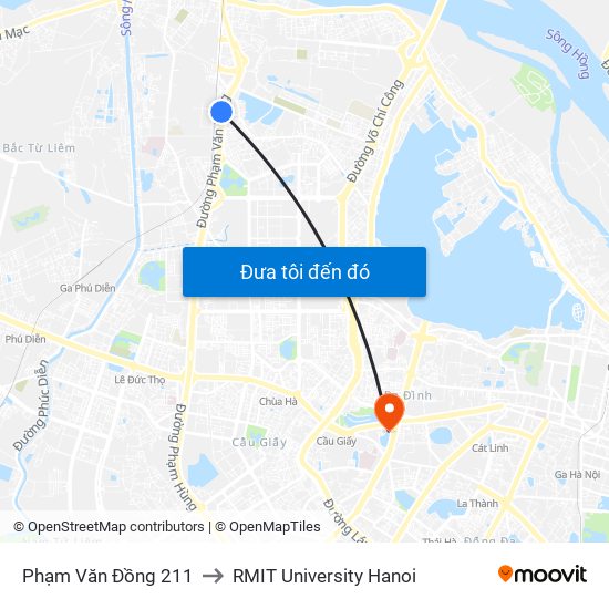 Phạm Văn Đồng 211 to RMIT University Hanoi map