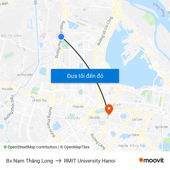 Bx Nam Thăng Long to RMIT University Hanoi map