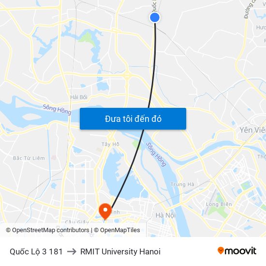 Quốc Lộ 3 181 to RMIT University Hanoi map