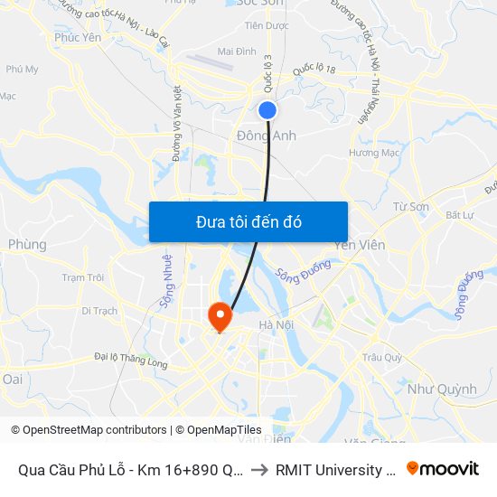 Qua Cầu Phủ Lỗ - Km 16+890 Quốc Lộ 3 to RMIT University Hanoi map