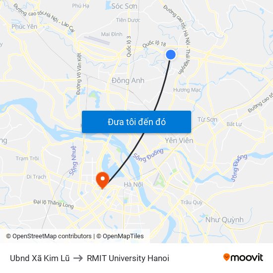 Ubnd Xã Kim Lũ to RMIT University Hanoi map