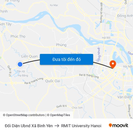 Đối Diện Ubnd Xã Bình Yên to RMIT University Hanoi map