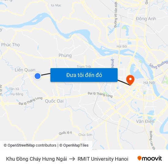 Khu Đồng Cháy Hưng Ngải to RMIT University Hanoi map