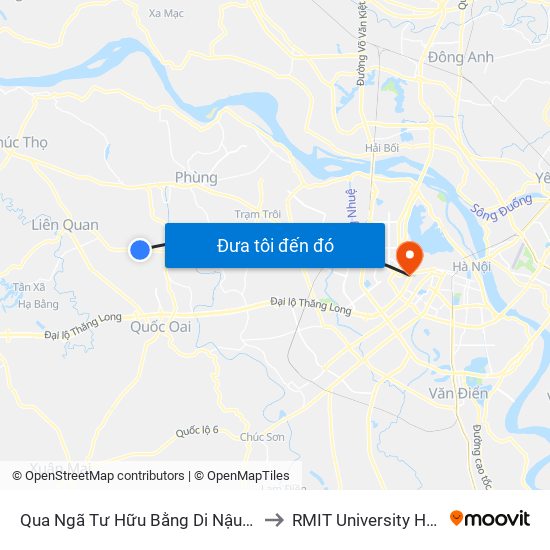 Qua Ngã Tư Hữu Bằng Di Nậu 30m to RMIT University Hanoi map
