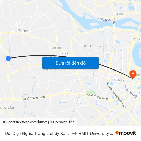 Đối Diện Nghĩa Trang Liệt Sỹ Xã Liên Hiệp to RMIT University Hanoi map