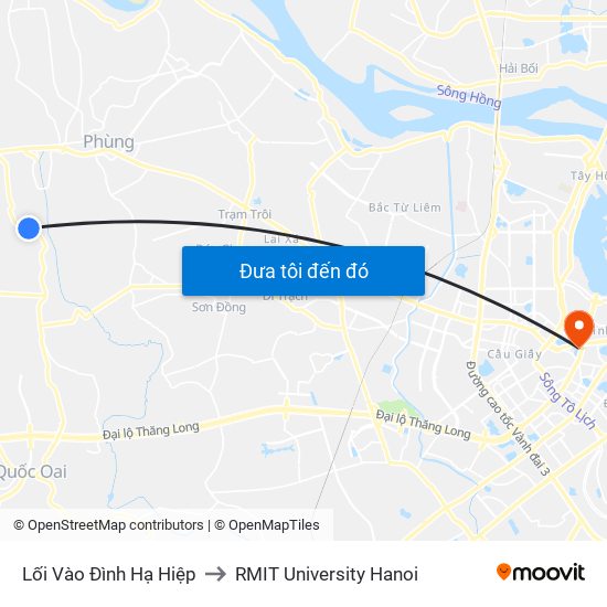 Lối Vào Đình Hạ Hiệp to RMIT University Hanoi map