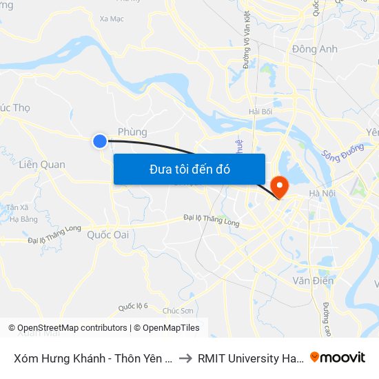 Xóm Hưng Khánh - Thôn Yên Dục to RMIT University Hanoi map