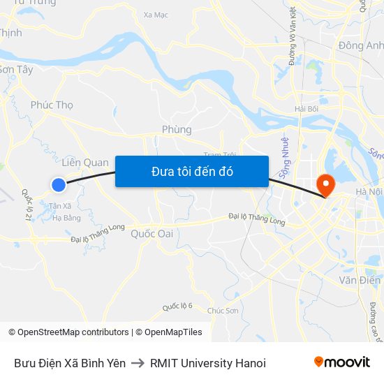 Bưu Điện Xã Bình Yên to RMIT University Hanoi map