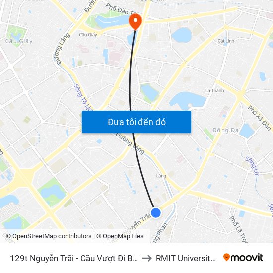 129t Nguyễn Trãi - Cầu Vượt Đi Bộ Royal City to RMIT University Hanoi map