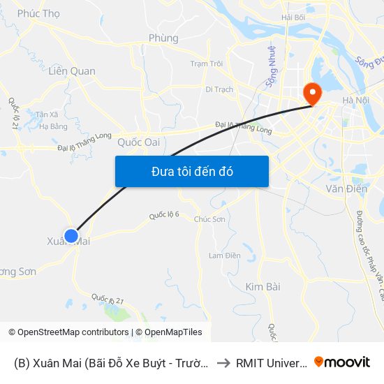 (B) Xuân Mai (Bãi Đỗ Xe Buýt - Trường Đại Học Lâm Nghiệp) to RMIT University Hanoi map
