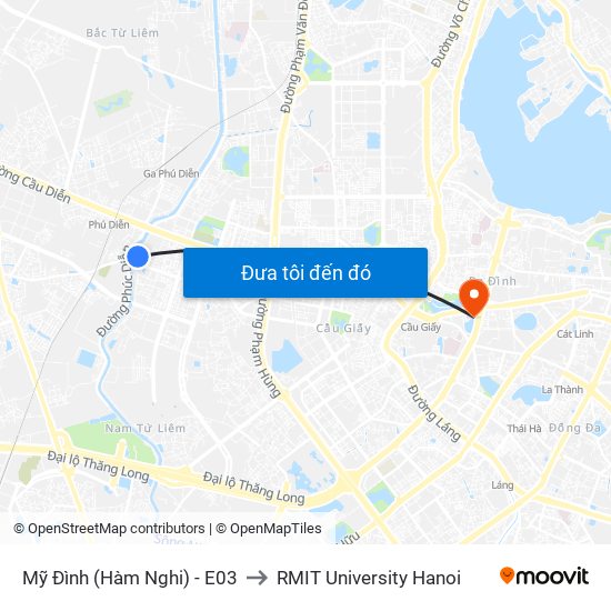 Mỹ Đình (Hàm Nghi) - E03 to RMIT University Hanoi map