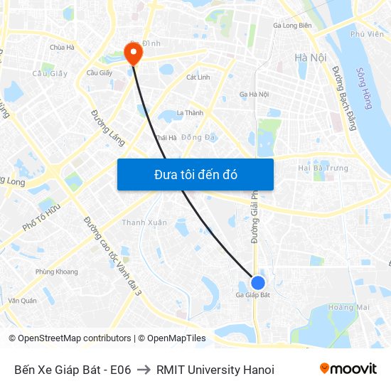 Bến Xe Giáp Bát - E06 to RMIT University Hanoi map