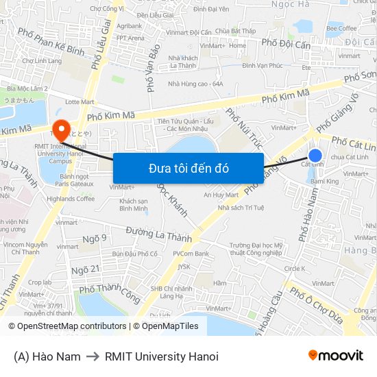 (A) Hào Nam to RMIT University Hanoi map