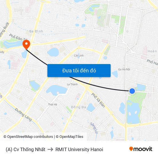 (A) Cv Thống Nhất to RMIT University Hanoi map