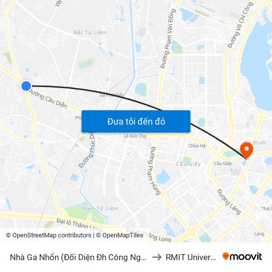 Nhà Ga Nhổn (Đối Diện Đh Công Nghiệp) - Đường Cầu Diễn to RMIT University Hanoi map