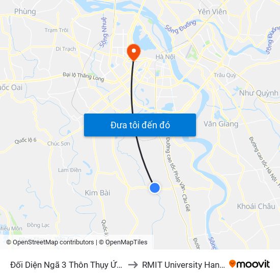 Đối Diện Ngã 3 Thôn Thụy Ứng to RMIT University Hanoi map