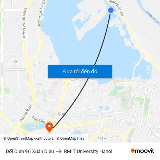Đối Diện 96 Xuân Diệu to RMIT University Hanoi map