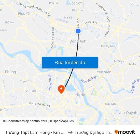Trường Thpt Lam Hồng - Km 17+750 Quốc Lộ 3 to Trường Đại học Thủ đô Hà Nội map