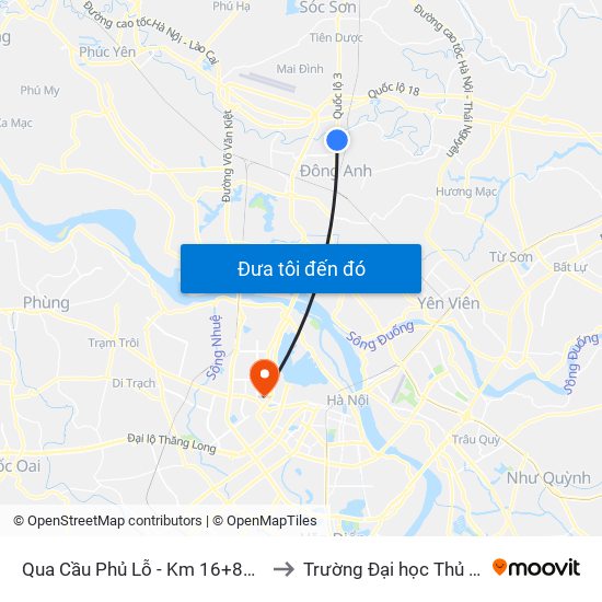 Qua Cầu Phủ Lỗ - Km 16+890 Quốc Lộ 3 to Trường Đại học Thủ đô Hà Nội map