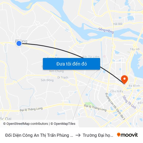 Đối Diện Công An Thị Trấn Phùng - Quốc Lộ 32 (Cọc Tiêu H6/21) to Trường Đại học Thủ đô Hà Nội map