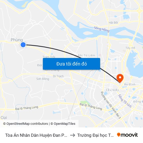Tòa Án Nhân Dân Huyện Đan Phượng - Quốc Lộ 32 to Trường Đại học Thủ đô Hà Nội map