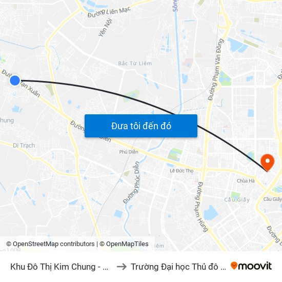 Khu Đô Thị Kim Chung - Di Trạch to Trường Đại học Thủ đô Hà Nội map