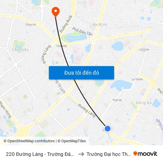 220 Đường Láng - Trường Đảng Lê Hồng Phong to Trường Đại học Thủ đô Hà Nội map