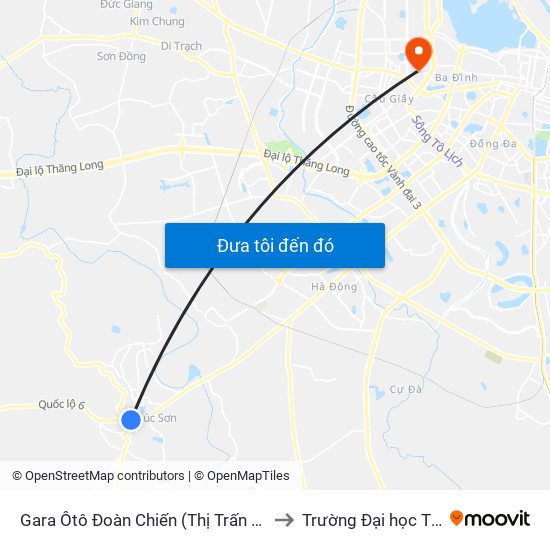 Gara Ôtô Đoàn Chiến (Thị Trấn Chúc Sơn) - Quốc Lộ 6 to Trường Đại học Thủ đô Hà Nội map