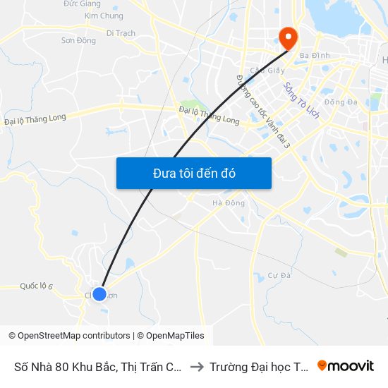 Số Nhà 80 Khu Bắc, Thị Trấn Chúc Sơn - Quốc Lộ 6 to Trường Đại học Thủ đô Hà Nội map