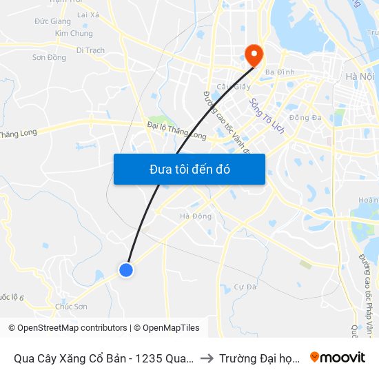 Qua Cây Xăng Cổ Bản - 1235 Quang Trung (Hà Đông), Quốc Lộ 6 to Trường Đại học Thủ đô Hà Nội map