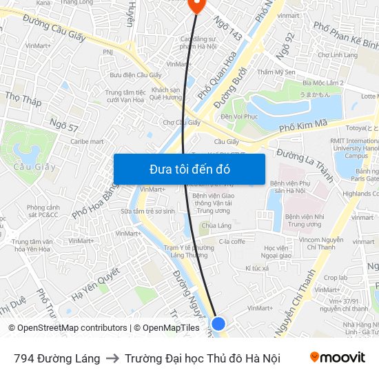 794 Đường Láng to Trường Đại học Thủ đô Hà Nội map