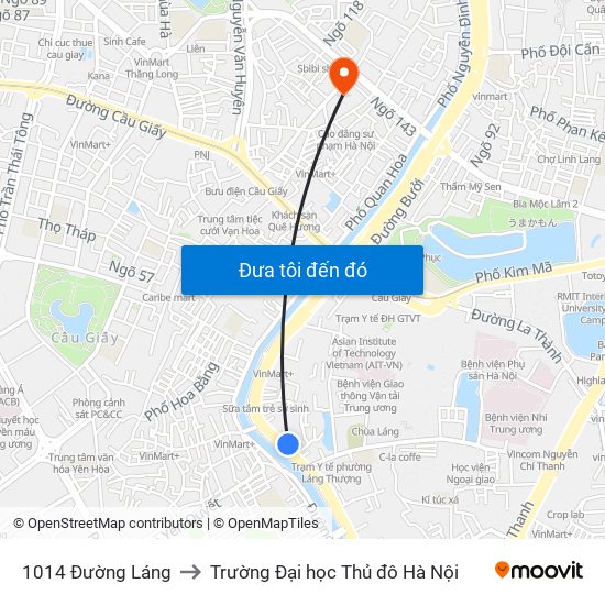 1014 Đường Láng to Trường Đại học Thủ đô Hà Nội map