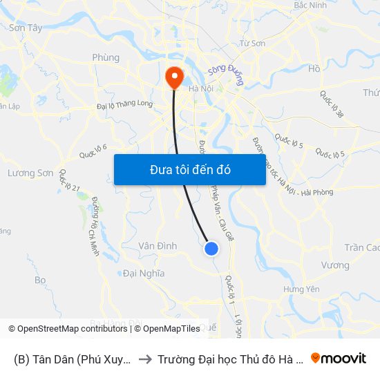 (B) Tân Dân (Phú Xuyên) to Trường Đại học Thủ đô Hà Nội map