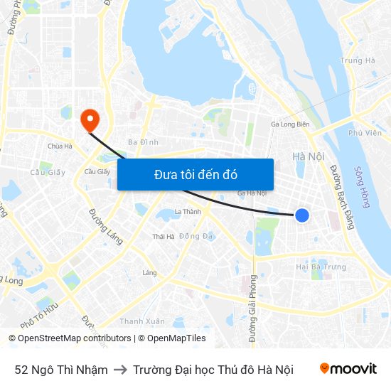 52 Ngô Thì Nhậm to Trường Đại học Thủ đô Hà Nội map