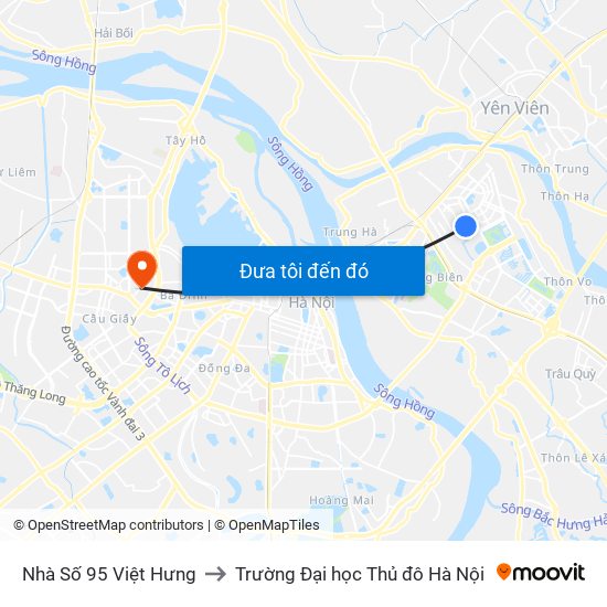 Nhà Số 95 Việt Hưng to Trường Đại học Thủ đô Hà Nội map