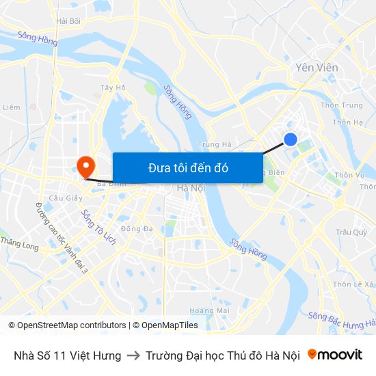 Nhà Số 11 Việt Hưng to Trường Đại học Thủ đô Hà Nội map