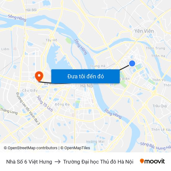 Nhà Số 6 Việt Hưng to Trường Đại học Thủ đô Hà Nội map