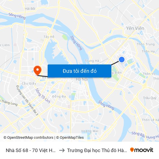 Nhà Số 68 - 70 Việt Hưng to Trường Đại học Thủ đô Hà Nội map