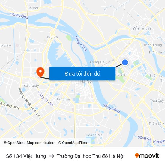 Số 134 Việt Hưng to Trường Đại học Thủ đô Hà Nội map