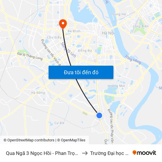 Qua Ngã 3 Ngọc Hồi - Phan Trọng Tuệ 100m - Ngọc Hồi to Trường Đại học Thủ đô Hà Nội map