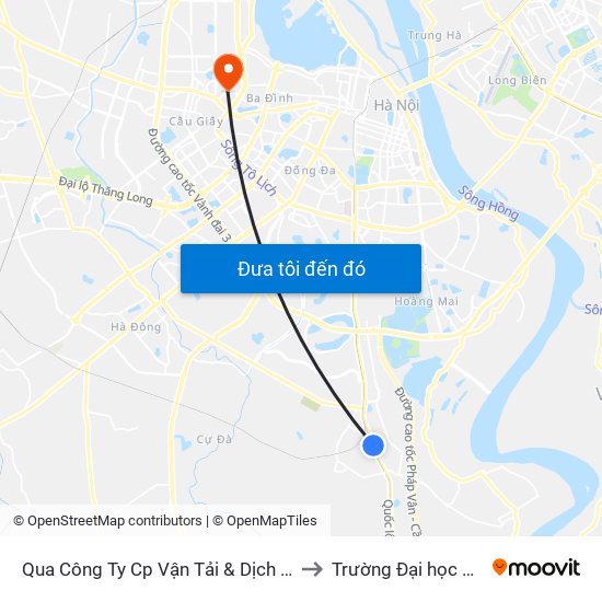 Qua Công Ty Cp Vận Tải & Dịch Vụ Ts 15m - Ngọc Hồi to Trường Đại học Thủ đô Hà Nội map