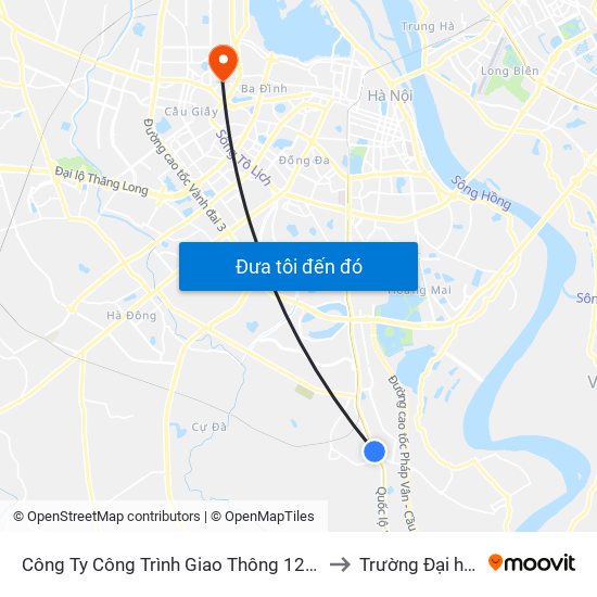 Công Ty Công Trình Giao Thông 124 (Km 12 + 500 Quốc Lộ 1a) - Ngọc Hồi to Trường Đại học Thủ đô Hà Nội map