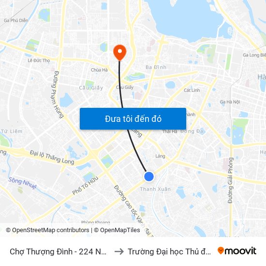 Chợ Thượng Đình - 224 Nguyễn Trãi to Trường Đại học Thủ đô Hà Nội map