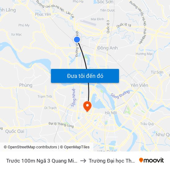 Trước 100m Ngã 3 Quang Minh - Võ Văn Kiệt to Trường Đại học Thủ đô Hà Nội map