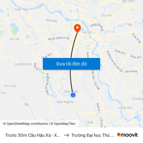 Trước 50m Cầu Hậu Xá - Xã Phương Tú to Trường Đại học Thủ đô Hà Nội map