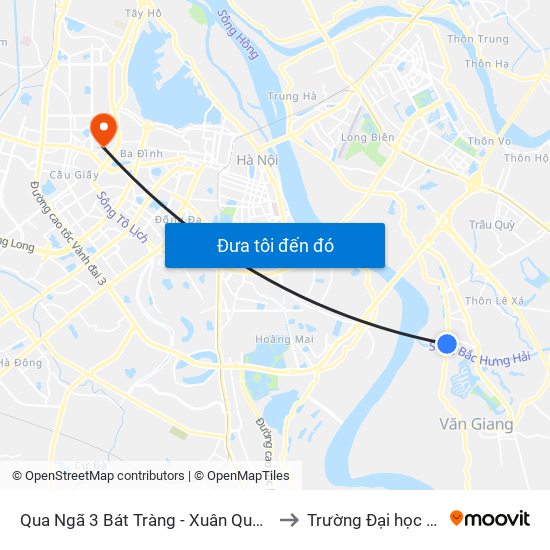 Qua Ngã 3 Bát Tràng - Xuân Quan 30m (Chiều Đi Hà Nội) to Trường Đại học Thủ đô Hà Nội map