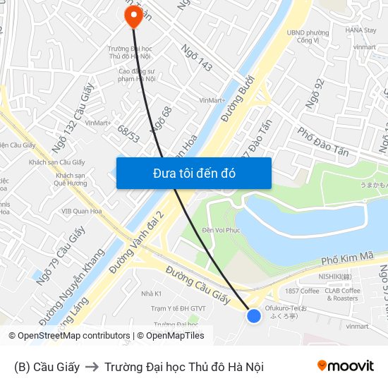 (B) Cầu Giấy to Trường Đại học Thủ đô Hà Nội map