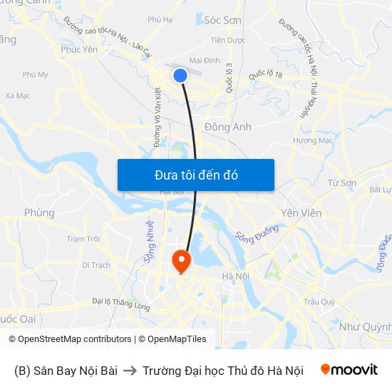 (B) Sân Bay Nội Bài to Trường Đại học Thủ đô Hà Nội map